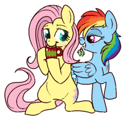 Size: 473x450 | Tagged: safe, artist:lulubell, fluttershy, rainbow dash, g4, female, lesbian, mistletoe, ship:flutterdash, shipping, simple background, transparent background