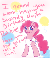 Size: 828x966 | Tagged: safe, artist:ad-sd-chibigirl, pinkie pie, g4, balloon, cute, diaper, diapinkes, female, non-baby in diaper, solo