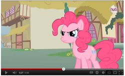 Size: 652x397 | Tagged: safe, pinkie pie, g4, magic duel, hub logo, youtube