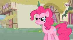 Size: 480x268 | Tagged: safe, screencap, pinkie pie, earth pony, pony, g4, magic duel, season 3, animated, disembodied mouth, female, gif, mare, modular, mouse cursor, no mouth, no nose, trash can