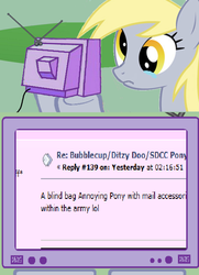 Size: 434x600 | Tagged: safe, derpy hooves, pony, g4, drama, exploitable meme, hater, meme, mlp arena, sad, text, tv meme