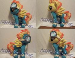 Size: 1424x1107 | Tagged: safe, artist:little-broy-peep, spitfire, pegasus, pony, g4, clothes, female, goggles, irl, mare, multiple views, photo, plushie, solo, spread wings, uniform, wings, wonderbolts uniform