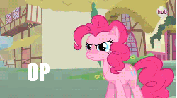 Size: 480x268 | Tagged: safe, edit, edited screencap, screencap, pinkie pie, earth pony, pony, g4, magic duel, season 3, animated, disembodied mouth, female, image macro, mare, modular, mouse cursor, no mouth, op, reaction image, trash can