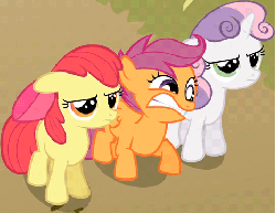 Size: 466x360 | Tagged: safe, screencap, apple bloom, scootaloo, sweetie belle, earth pony, pony, g4, animated, faic, female, trio