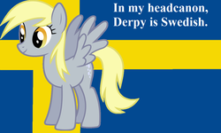 Size: 1190x712 | Tagged: safe, derpy hooves, pegasus, pony, g4, female, flag, headcanon, mare, sweden, swedish flag