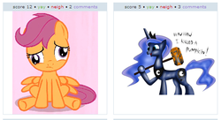 Size: 534x291 | Tagged: safe, princess luna, scootaloo, g4, exploitable meme, juxtaposition, juxtaposition win