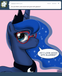 Size: 700x849 | Tagged: safe, artist:johnjoseco, princess luna, alicorn, pony, ask princess molestia, g4, ask, comic, glasses, tumblr