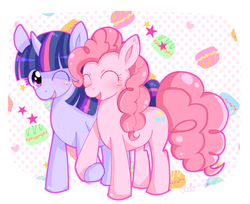 Size: 1000x814 | Tagged: dead source, safe, artist:charmyamber, pinkie pie, twilight sparkle, g4, blushing, female, holding legs, lesbian, ship:twinkie, shipping