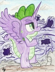 Size: 900x1167 | Tagged: safe, artist:theharmonicdeviant, spike, the smooze, alicorn, pony, g1, g4, alicorn spike, alidragon, colored pencil drawing, prince spike, princessified, traditional art, wings