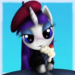 Size: 471x471 | Tagged: safe, artist:taliesin-the-dragoon, rarity, pony, g4, beatnik rarity, beret, clothes, hat, milkshake, solo