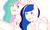 Size: 500x300 | Tagged: safe, artist:efd, princess celestia, princess luna, anthro, g4, human facial structure