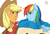 Size: 500x340 | Tagged: safe, artist:efd, applejack, rainbow dash, anthro, g4, human facial structure