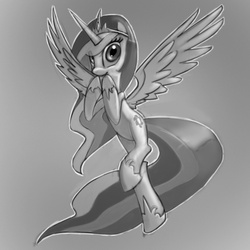 Size: 700x700 | Tagged: safe, artist:saurabhinator, princess celestia, pony, g4, female, grayscale, monochrome, solo