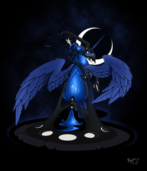 Size: 4418x5132 | Tagged: dead source, safe, artist:jackjacko-eponymous, princess luna, pony, absurd resolution, alternate hairstyle, clothes, female, helmet, moon, solo, spread wings