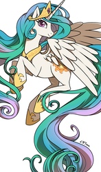 Size: 1000x1700 | Tagged: safe, artist:katiramoon, princess celestia, pony, g4, female, long mane, long tail, solo