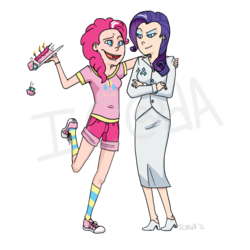 Size: 900x900 | Tagged: safe, artist:infinitecircus, pinkie pie, rarity, human, g4, cake, converse, humanized, shoes