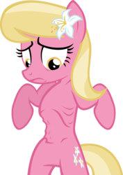 Size: 4296x6055 | Tagged: safe, artist:abydos91, lily, lily valley, earth pony, pony, g4, hearts and hooves day (episode), season 2, absurd resolution, belly, bipedal, concave belly, emaciated, female, flower, flower in hair, hearts and hooves day, hungry, lily (flower), mare, ribcage, ribs, show accurate, simple background, skinny, solo, starvation, starving, stomach growl, thin, transparent background, vector