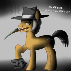 Size: 2048x2048 | Tagged: safe, artist:blackhorizons, igneous rock pie, earth pony, pony, g4, male, mouth hold, pickaxe, rock, solo, stallion