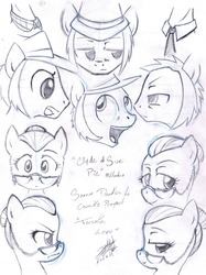 Size: 1280x1707 | Tagged: safe, artist:kzksm, cloudy quartz, igneous rock pie, g4, expressions, glasses, ship:quartzrock, sketch, traditional art