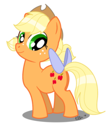 Size: 652x760 | Tagged: safe, artist:ellisarts, applejack, g4, filly, tail bow, younger