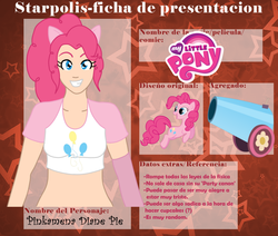 Size: 904x768 | Tagged: safe, artist:kagamine-mitsu, pinkie pie, human, g4, belly button, cannon, eared humanization, humanized, midriff, party cannon, spanish