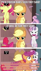 Size: 500x859 | Tagged: safe, apple bloom, applejack, scootaloo, sweetie belle, g4, one bad apple, comic, cutie mark crusaders, derp, unhapplejack