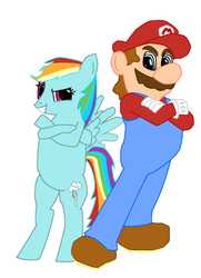 Size: 900x1245 | Tagged: safe, rainbow dash, pony, g4, bipedal, crossed arms, crossover, male, mario, nintendo, pose, super mario bros.