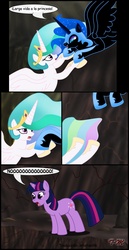 Size: 600x1160 | Tagged: safe, artist:toxic-mario, artist:xristian96, nightmare moon, princess celestia, twilight sparkle, g4, comic, spanish, translation