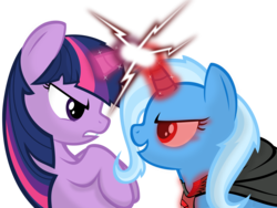 Size: 6500x4875 | Tagged: safe, artist:godoffury, trixie, twilight sparkle, g4, magic duel, absurd resolution, horn, horns are touching, simple background, transparent background, vector