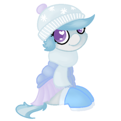 Size: 500x500 | Tagged: dead source, safe, artist:robynne, cotton cloudy, pegasus, pony, g4, boots, clothes, female, filly, hat, jacket, scarf, shoes, simple background, sitting, smiling, solo, transparent background, wingding eyes