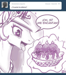 Size: 700x792 | Tagged: safe, artist:johnjoseco, editor:mercury2099, princess celestia, pony, ask princess molestia, princess molestia, g4, comic, drool, food, spanish, translation