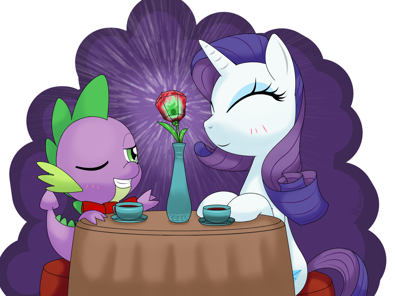 ...artist:hoyeechun, rarity, spike, blushing, interspecies, shipping, spari...