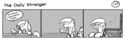 Size: 1280x404 | Tagged: safe, artist:tetrapony, derpy hooves, pegasus, pony, comic:the daily derp, g4, comic, female, mare, monochrome, solo, the daily stranger