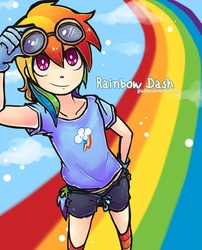 Size: 970x1200 | Tagged: safe, artist:gladosy, rainbow dash, human, g4, female, goggles, humanized, solo