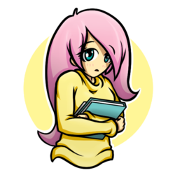 Size: 540x540 | Tagged: safe, artist:evil-within-me, fluttershy, human, g4, book, clothes, female, humanized, looking at you, simple background, solo, sweater, sweatershy, transparent background