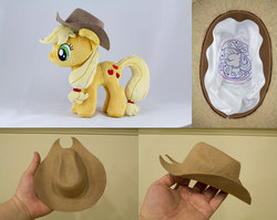 Size: 1000x795 | Tagged: safe, artist:thurinus, applejack, earth pony, human, pony, g4, applejack's hat, cowboy hat, hand, hat, irl, irl human, photo, plushie, solo