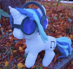 Size: 2629x2461 | Tagged: safe, artist:agony-roses, dj pon-3, vinyl scratch, pony, unicorn, g4, glasses, headphones, horn, irl, outdoors, photo, plushie, solo