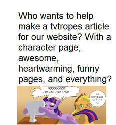 Size: 351x379 | Tagged: safe, applejack, twilight sparkle, g4, computer, meta, text, tv tropes