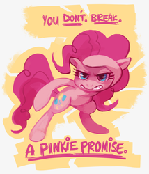 Size: 1000x1170 | Tagged: safe, artist:purplekecleon, pinkie pie, earth pony, pony, g4, bipedal, dialogue, digital painting, female, gritted teeth, mare, pinkie promise, propaganda, solo, teeth, underline
