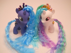 Size: 4320x3240 | Tagged: safe, artist:tiellanicole, princess celestia, princess luna, pony, g4, brushable, customized toy, filly, irl, photo, toy