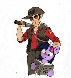 Size: 548x600 | Tagged: safe, artist:joey darkmeat, twilight sparkle, human, g4, colored, crossover, sketch, sniper, sniper (tf2), team fortress 2