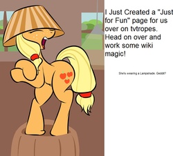 Size: 663x600 | Tagged: safe, applejack, g4, lampshade, meta, tv tropes