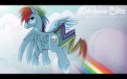 Size: 702x439 | Tagged: safe, artist:pocki07, rainbow dash, g4, cloud, cloudy, rainbow blitz, rule 63