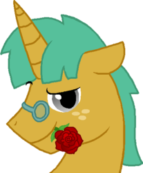 Size: 410x494 | Tagged: safe, artist:starryoak, snails, pony, unicorn, g4, bedroom eyes, flower, flower in mouth, glasses, older, rose, rose in mouth, simple background, transparent background