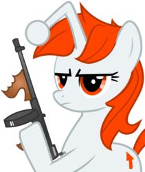 Size: 900x1065 | Tagged: safe, artist:tajarnia, oc, oc:karma, .svg available, cutie mark, gun, ponified, reddit, simple background, tommy gun, transparent background, upvote