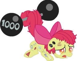 Size: 671x538 | Tagged: safe, artist:starryoak, apple bloom, earth pony, pony, g4, the cutie pox, cutie pox, female, filly, foal, simple background, solo, suffering, transparent background, weight lifting