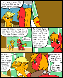 Size: 827x1025 | Tagged: safe, artist:metal-kitty, applejack, big macintosh, earth pony, pony, comic:mlp project, g4, bandage, comic, female, male, mare, stallion