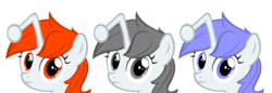 Size: 900x309 | Tagged: dead source, safe, artist:thatsgrotesque, oc, oc only, oc:apathia, oc:discentia, oc:karma, female, frown, looking at you, mare, ponified, reddit, simple background, stare, sweetie belle's stare, transparent background, trio