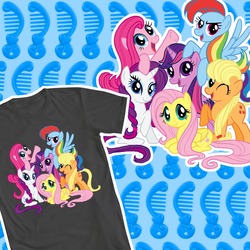 Size: 1000x1000 | Tagged: safe, artist:psaply, applejack, fluttershy, pinkie pie, rainbow dash, rarity, twilight sparkle, g4, clothes, shirt, toy based