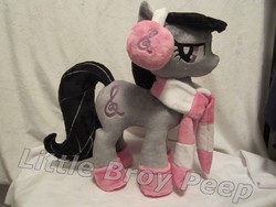 Size: 800x600 | Tagged: safe, artist:little-broy-peep, octavia melody, earth pony, pony, g4, boots, clothes, earmuffs, irl, photo, plushie, scarf, solo